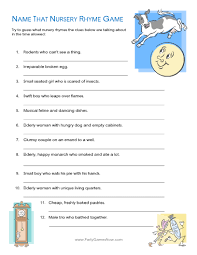 Name That Nursery Rhyme Quiz Game Printable Baby Shower Games Nursery Rhyme Baby Shower Game Baby Shower Printables Nursery Rhyme Quiz