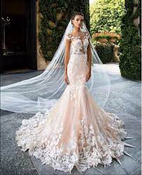 2018 Blush Mermaid Lace Tulle Wedding Dresses Colorful Bridal Gowns Pink Flower Sweetheart Gaun Perkawinan Gaun Pengantin Putri Duyung Gaun Pengantin Impian