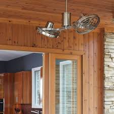 Matthews fan company acqua 13 6 blade led hanging ceiling fan with led light kit, blades and remote control. Double Fan Ceiling Fans Dual Headed With Twin Motors Caged Blades Delmarfans Com