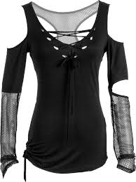 Look great and feel your best with trendy shirts for women. Women S Top With Sheer Skull And Net Arms By Punk Rave Goth Outfits Fashion Gothic Outfits