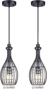 Cuaulans 2 Pack Modern Industrial Mixing Metal Black Crystal Pendant Light Adjustable Ceiling Ha Rustic Pendant Lighting Pendant Light Fixtures Ceiling Lights