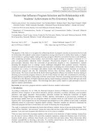 Additionally, universities in malaysia have intakes throughout the year. Pdf Factors That Influence Program Selection And Its Relationship With Students Achievement In Pre University Study