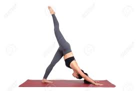 Downward facing dog stretches the hamstrings and calves, and it strengthens the arms and legs.1 the pose also helps increase the strength of the external oblique abdominal muscles.2 as a mild inversion, downward dog acts in reverse of the usual forces on your spine and brings more blood flow to your brain. Young Asian Woman Doing Yoga In Eka Pada Adho Mukha Svanasana Stock Photo Picture And Royalty Free Image Image 88767422