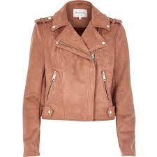 River Island Dusty Pink Faux Suede Biker Jacket 110 Liked On Polyvore Featuring Outerw Faux Suede Biker Jacket Denim Jacket Women Motorcycle Jacket Outfit
