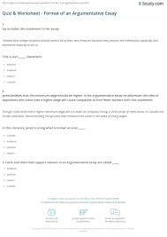 Quiz Worksheet Format Of An Argumentative Essay Study Com