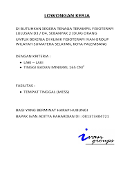 Check spelling or type a new query. Lowongan Kerja Fisioterapi Di Klinik Like And Share