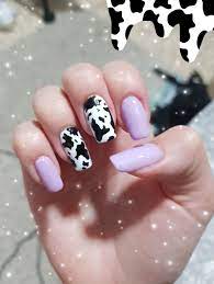 Trendy Cow Animal Print Pastel Purple Long Nails 2020 In 2021 Cow Nails Classy Nail Designs Purple Acrylic Nails