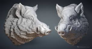 Wild Boar Head Digital Sculpture 3d Model For Cnc 3d Printing Animal Sculptures Digital Sculpture Wild Boar