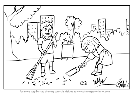 Flower hand drawn minimalism continuous one line drawing for poster decoration vector illustration, symbol, trendy, drawing. Learn How To Draw Kids Cleaning Day Scene Scenes Step By Step Drawing Tutorials
