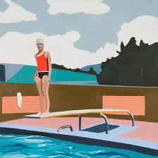 Jessica Brilli First Dive 2017 Oil On Canvas 24x24 Kobalt Gallery Provincetown Painted Pool Deck Building Painting Artist