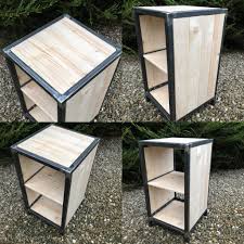 Industrial Night Stand Side Table Reclaimed Wood Metal Demir Akvaryum