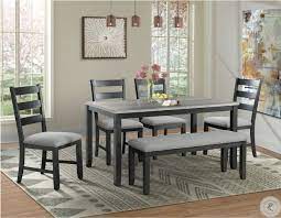 Millie 6 piece mid century modern rectangular espresso wood dining table with armless bench and arm chairs. Kona Gray And Black 6 Piece Dining Room Set From Picket House Furnishings Homegallerystore Com Dmt3006ds