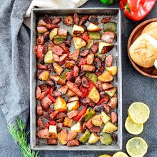 Next, slice the sausage into small 1 rounds and combine the veggies and sausage in a. Sheet Pan Roasted Sausage Potatoes With Peppers Joyfoodsunshine