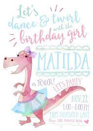Maybe you would like to learn more about one of these? Ballerina Dinosaur Birthday Party Invitation Printable Dance Twirl With The Dinosaur Birthday Party Invitations Girl Dinosaur Party Dinosaur Birthday Party