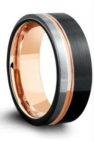 Black And Rose Gold Mens Wedding Band Modern Brushed Tungsten Wedding Ring For Men This Unique Wedding Ring Is Three Tones Black 18k Rose Rings For Men Mens Wedding Rings Unusual Wedding Rings