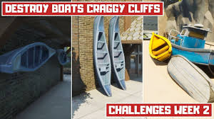 Craggy cliffs has a lot of wooden boats that you can destroy with a couple of hits. Destroy Boats At Craggy Cliffs All Locations Fortnite Challenges Week 2 Youtube