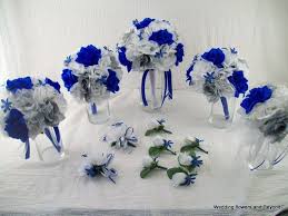 Royal blue and silver silk wedding bouquets. Royal Blue Silver And White Bridal Bouquets Silk Rose Wedding Etsy Wedding Flowers Bridal Bouquets Silk Flowers Wedding White Bridal Bouquet