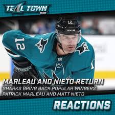Marleau gave the sharks the lead with his tally 13:50 into the first period. Patrick Marleau And Matt Nieto Return To San Jose Sharks By Teal Town Usa