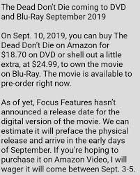 93 free delivery on orders over $35 Selena Gomez Worldwide On Twitter The Dead Don T Die Coming To Dvd And Blu Ray September 2019 On Sept 10 2019 You Can Buy The Dead Don T Die On Amazon For 18 70 On