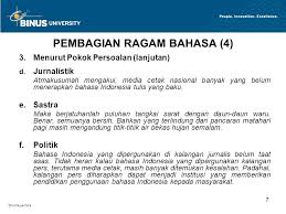 Ragam bahasa ilmiah ragam bahasa keilmuan, yaitu corak dan ciri bahasa yang digunakan dalam penulisan karya ilmiah. Ragam Bahasa Pertemuan Ppt Download