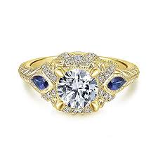 Yellow gold sapphire & diamond bypass ring, 14k marquise brilliant.77ctw. Vintage Inspired 14k Yellow Gold Round Three Stone Halo Diamond And Sapphire Engagement Ring Er12583r4y44sa Gabriel Co