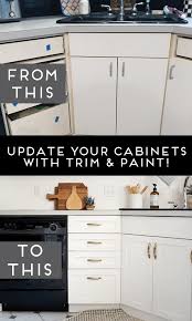 How To Add Trim And Paint Your Laminate Cabinets Brepurposed Update Kitchen Cabinets Laminate Cabinets Laminate Kitchen Cabinets