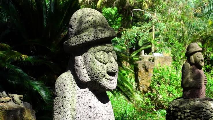 Mga resulta ng larawan para sa The Tol Harubang Statues in Jeju Island, South Korea"