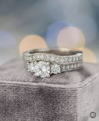 Classic Vintage Inspired Diamond Bridal Set A Three Stone Diamond Setting With Chan Three Stone Engagement Rings Wedding Rings Vintage Custom Engagement Ring