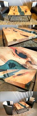 River Coffee Table Made Of Old Solid Timber Filled With Dark Blue Epoxy Resin And Blue Transparent Glass Legs Made Of Me Resin Furniture Resin Table Wood Diy