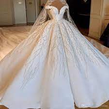 Gorgeous Ball Gown Wedding Dresses Luxury Beadigns Beaded Off The Shoulder Puffy Dubai Arabic Style Bridal Gowns Formal From Babyonline 574 70 Dhgate Com Dubai Wedding Dress Ball Gowns Wedding Wedding Dress Train