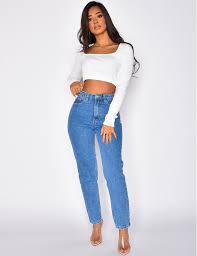 Lang Rmeliges Geripptes Crop Top Jeans Industry