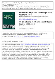 Other general afrikaans texts, other afrikaans literature texts and from one another (poems. Pdf Of Chisels And Jackhammers Afrikaans Poetry 2000 2009 Louise Viljoen Academia Edu