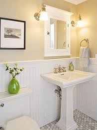 Light Yellow Creamy White Bathroom Green Accents Gray Vintage Small Bathroom Makeover Small Bathroom Vanities Beadboard Bathroom