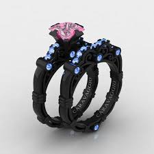 Black And Blue Engagement Rings Art Masters Caravaggio 14k Black Gold 1 25 Ct Princess Light Pink And Blue Sapphire Engagement Ring Wedding Band Set R623ps 14kbglbslps Engagement Rings Wedding Bands Set Sapphire Engagement Ring Blue 14k Black