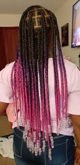 Black And Purple Knotless Braids Kids Large Knotless Box Braids In 2020 Little Girl Box Braids Big Box Braids Hairstyles Little Black Girls Braids