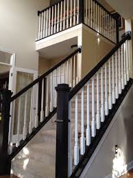 One Of Our Two Staircases Now The Railings Have Been Painted A Black Matte Fini Black Stair Railing White Staircase Painted Stair Railings