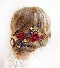 Burgundy And Navy Hair Piece Navy Wedding Hair Accessories Burgundy And Gold Weddi Floral Wedding Hair Accessories Floral Hair Vine Burgundy Hair Accessories