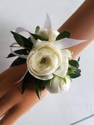 White Ranunculus Wrist Corsage For Prom Prom Wedding Wristflowers Prom Flowers Corsage Wrist Corsage Prom Corsage Wedding