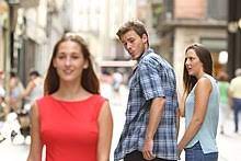 Looking for a girlfriend meme. Distracted Boyfriend Wikipedia