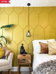 There are so many places in a home where a slat wall would. Before And After A 200 Accent Wall Makes This Bedroom Unforgettable Accent Wall Bedroom Yellow Accent Walls Bedroom Wall
