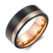 8mm Black Rose Gold Line Brushed Tungsten Mens Ring Tungsten Mens Rings Black Tungsten Rings Tungsten Wedding Rings
