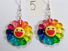 Takashi Murakami Rainbow Flower Novelty Earrings 6 Ear Wires Etsy In 2020 Rainbow Flowers Etsy Earrings Dangle Happy Flowers
