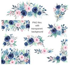 Watercolor Flowers Clipart Floral Blue Indigo Pink Set 9 Etsy In 2020 Watercolor Flowers Clip Art Floral Border Design