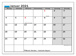 Die kalender enthalten die ferientermine und feiertage für alle deutschen bundesländer. Kalender Bayern Januar 2021 Zum Ausdrucken Michel Zbinden De