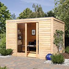 Abri A Toit Plat 10 24m En Bois Massif 28mm Entree Frontale Cubus Karibu Abri De Jardin Abri De Jardin Bois Maison
