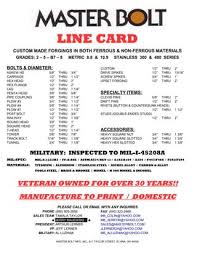 MASTER BOLT LINE CARD