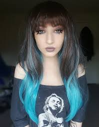 Picking up 2 inch sections of hair at a time, curl the lower half of all your hair. Brown And Blue Long Straight Ombre Wig With Bangs Blue Moon By Lush Wigs Uk