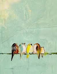Abstract Birds On A Wire Painting We Are The World 8x10 Baby Birds On Wire Print Bird Art Painting Art