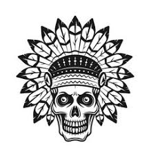 Monochrome native american vector design of a skull with indian headwear, and crossed arrows behind him. Skull Tattoo Native Vector Images Over 630