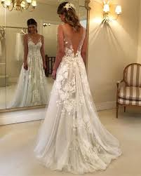 Princess Style A Line V Neck Tulle Floor Length Wedding Dresses Lace Embroidery Backless Wedding Dress Floor Length Wedding Dress Backless Wedding